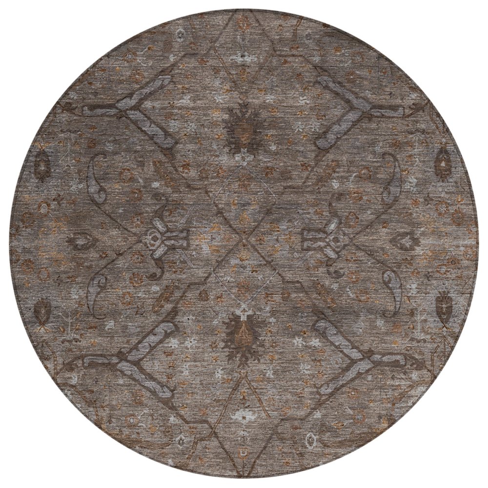 Machine Washable Indoor/Outdoor Chantille ACN2299 Brown 8' x 8' Round Rug. Picture 1
