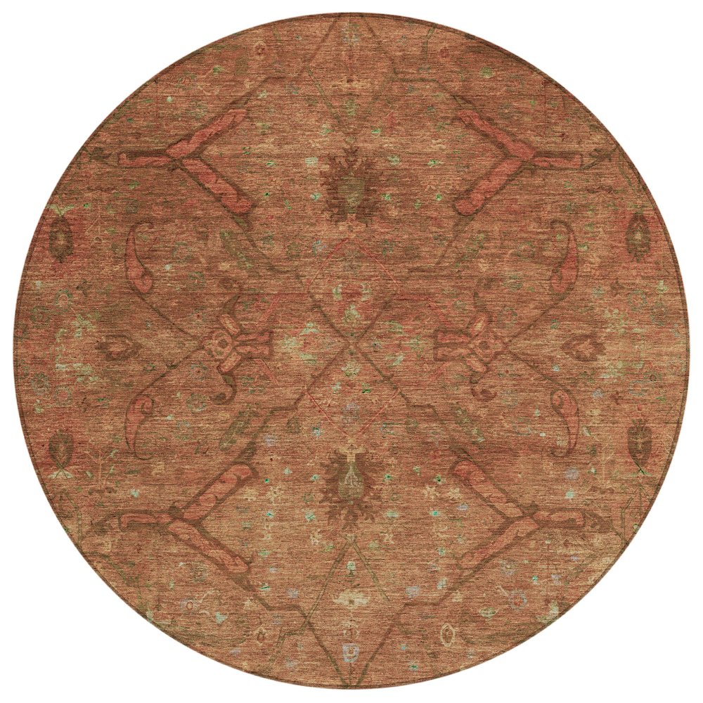 Machine Washable Indoor/Outdoor Chantille ACN2299 Orange 8' x 8' Round Rug. Picture 1