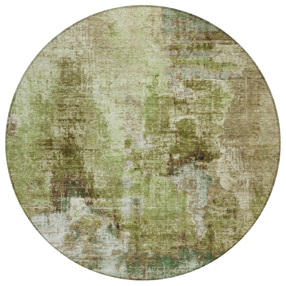 Machine Washable Indoor/Outdoor Chantille ACN2300 Green 8' x 8' Round Rug. Picture 1