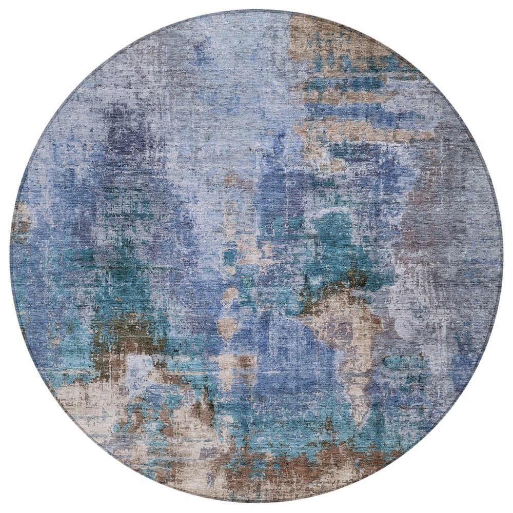 Machine Washable Indoor/Outdoor Chantille ACN2300 Blue 8' x 8' Round Rug. Picture 1
