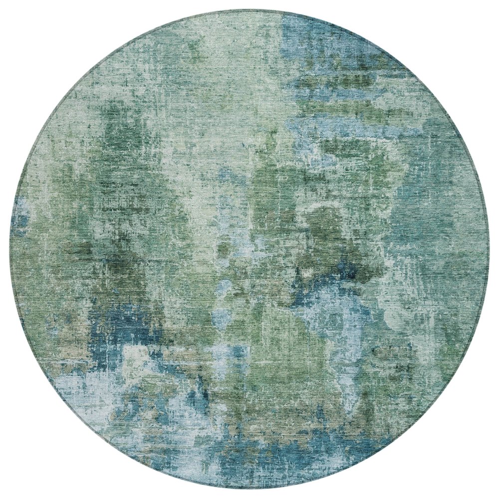 Machine Washable Indoor/Outdoor Chantille ACN2300 Teal 8' x 8' Round Rug. Picture 1