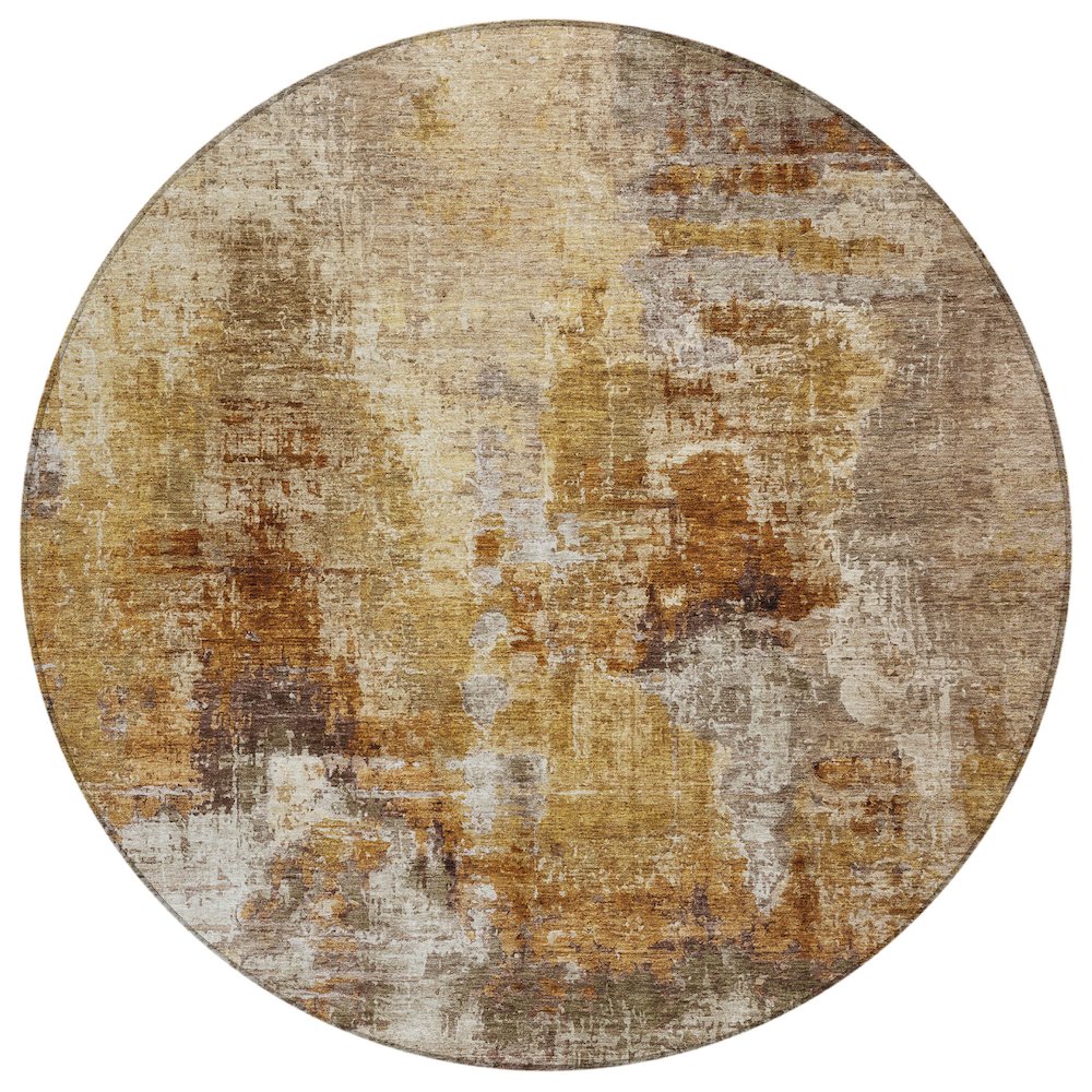 Machine Washable Indoor/Outdoor Chantille ACN2300 Gold 8' x 8' Round Rug. Picture 1