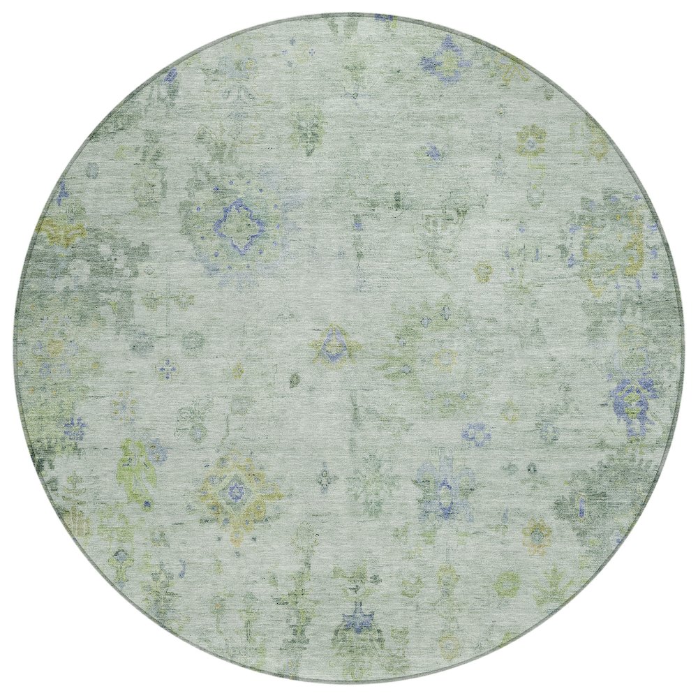 Machine Washable Indoor/Outdoor Chantille ACN2301 Green 8' x 8' Round Rug. Picture 1