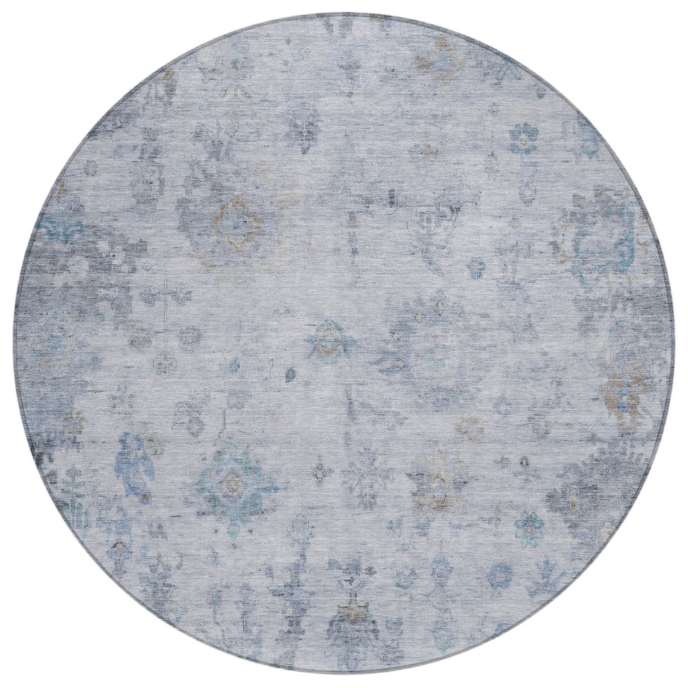 Machine Washable Indoor/Outdoor Chantille ACN2301 Blue 8' x 8' Round Rug. Picture 1