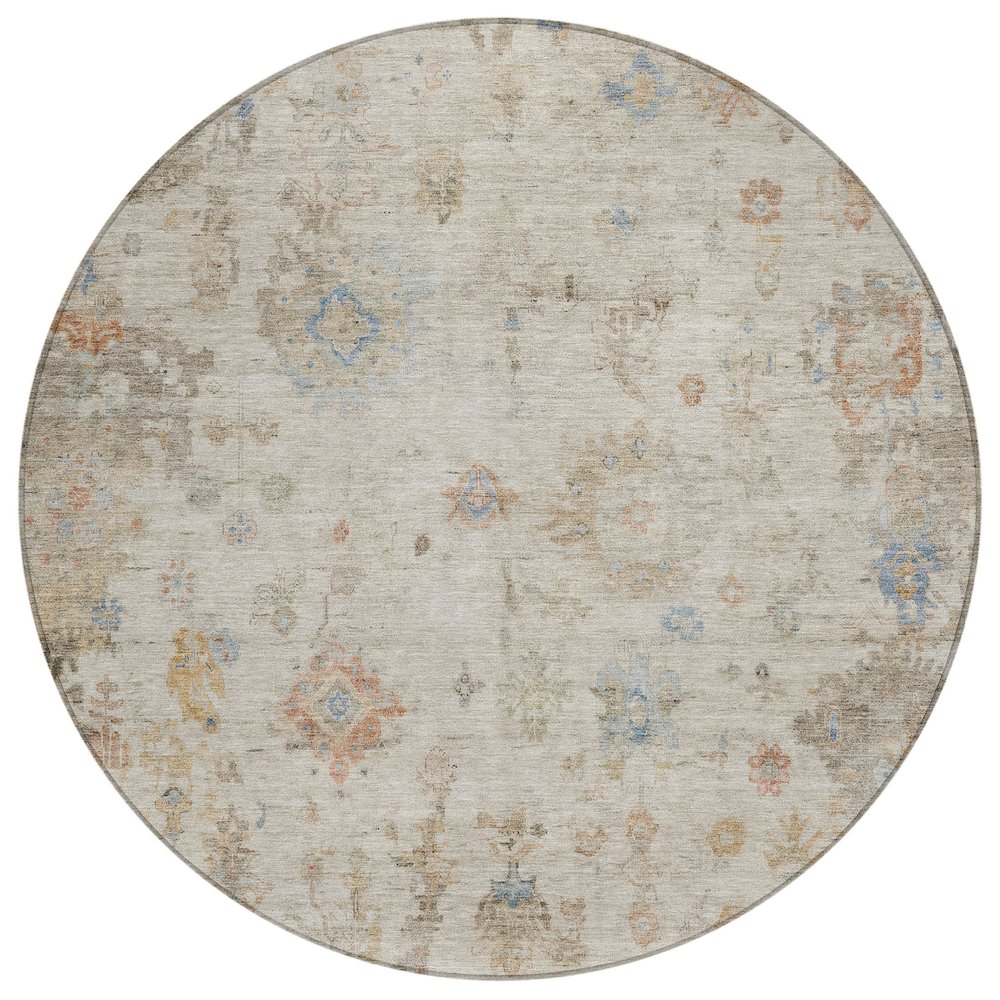 Machine Washable Indoor/Outdoor Chantille ACN2301 Ivory 8' x 8' Round Rug. Picture 1