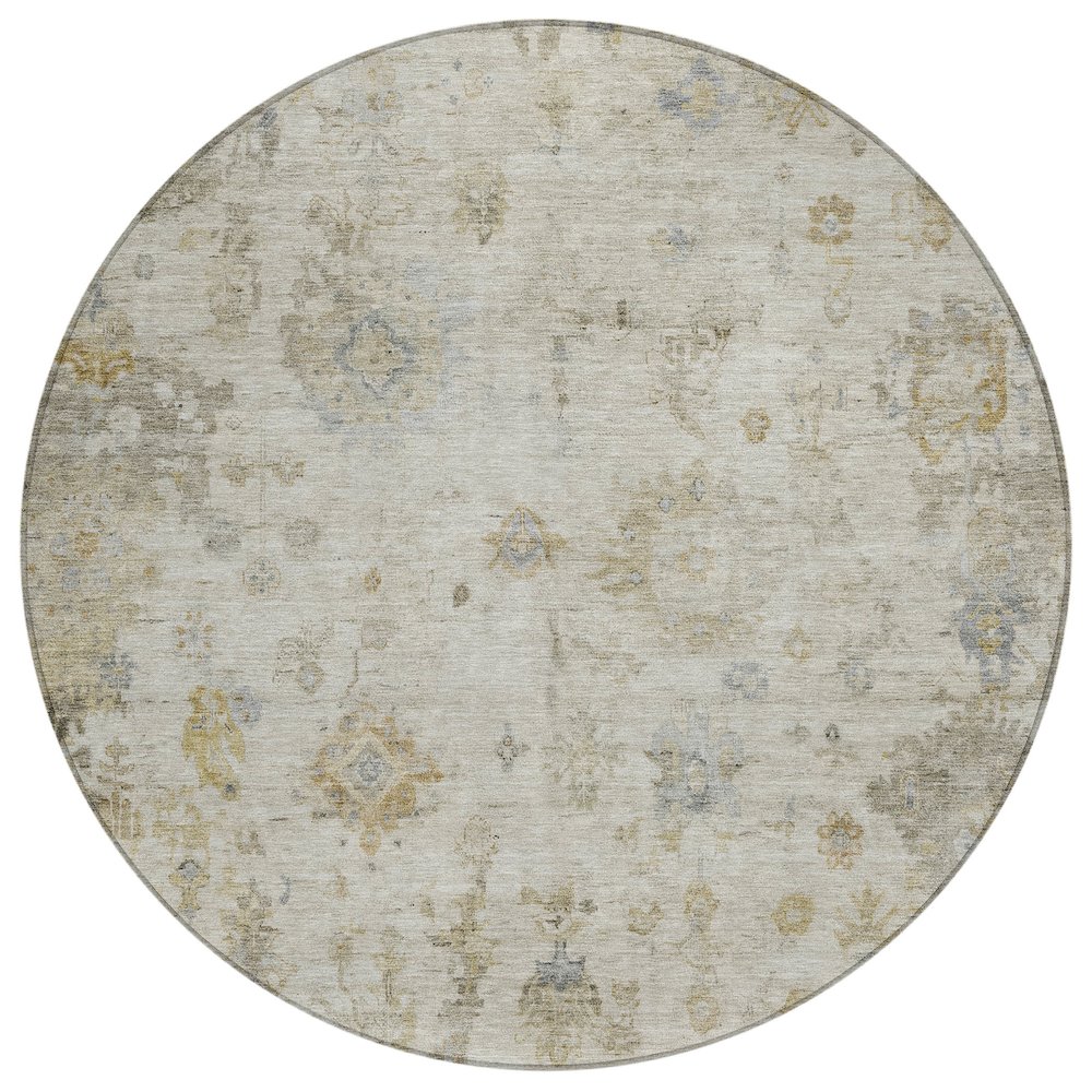Machine Washable Indoor/Outdoor Chantille ACN2301 Brown 8' x 8' Round Rug. Picture 1