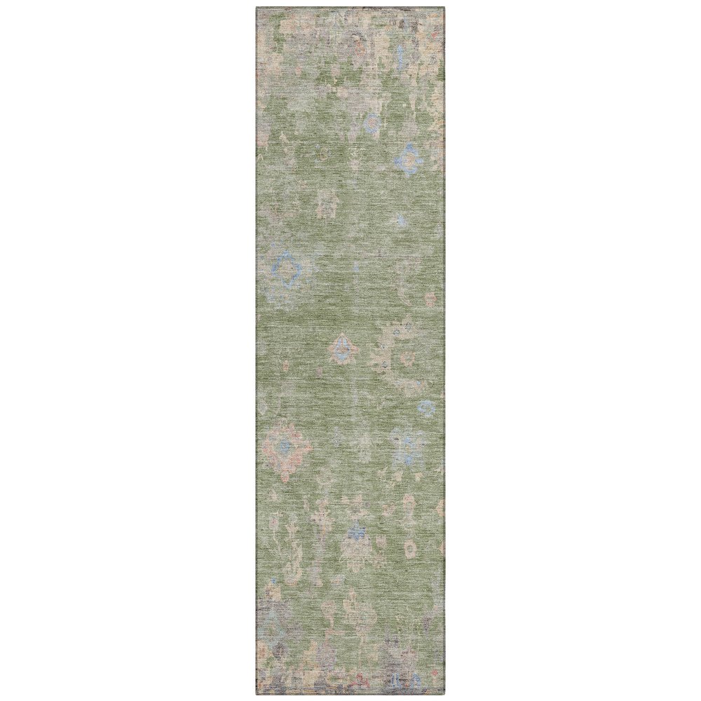 Machine Washable Indoor/Outdoor Chantille ACN2302 Green 2'3" x 7'6" Runner Rug. Picture 1
