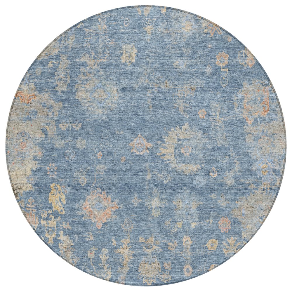 Machine Washable Indoor/Outdoor Chantille ACN2302 Blue 8' x 8' Round Rug. Picture 1