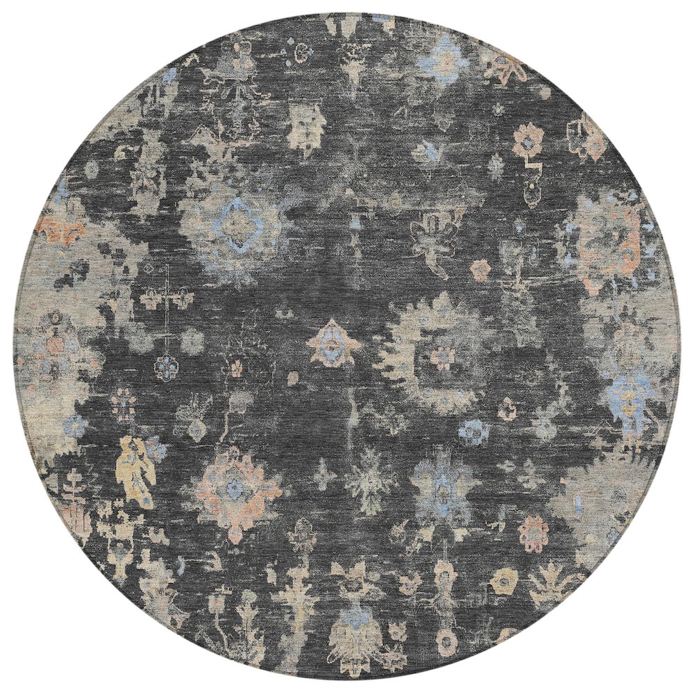 Machine Washable Indoor/Outdoor Chantille ACN2302 Gray 8' x 8' Round Rug. Picture 1