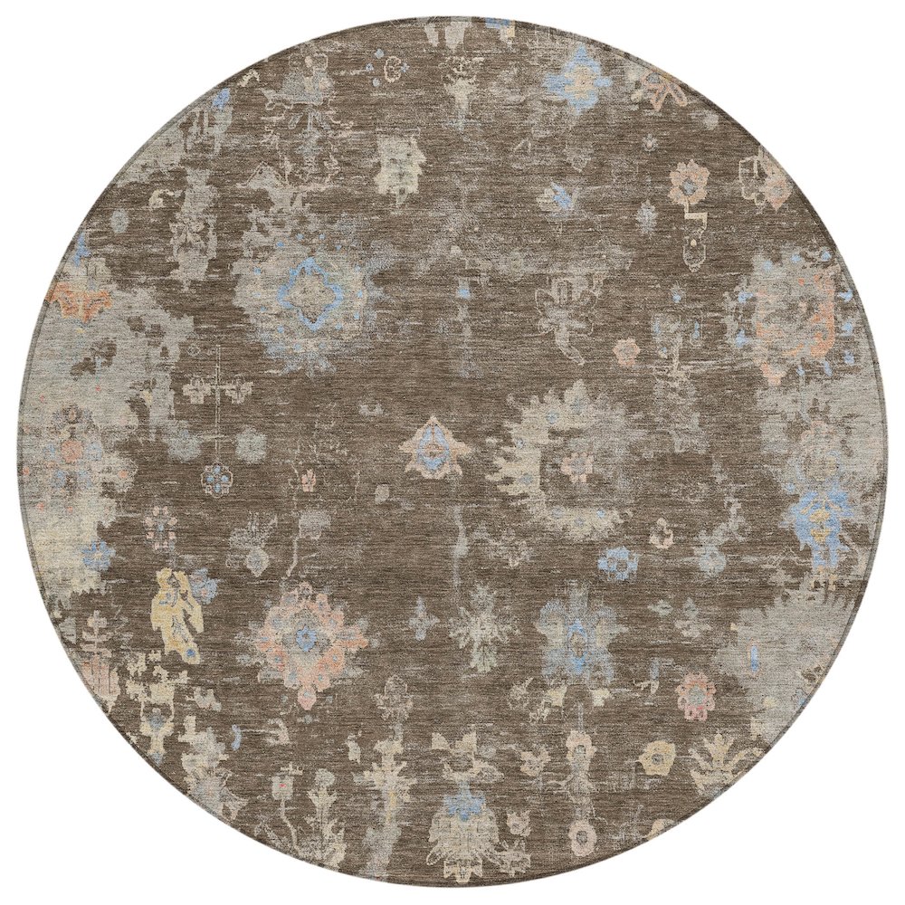 Machine Washable Indoor/Outdoor Chantille ACN2302 Brown 8' x 8' Round Rug. Picture 1