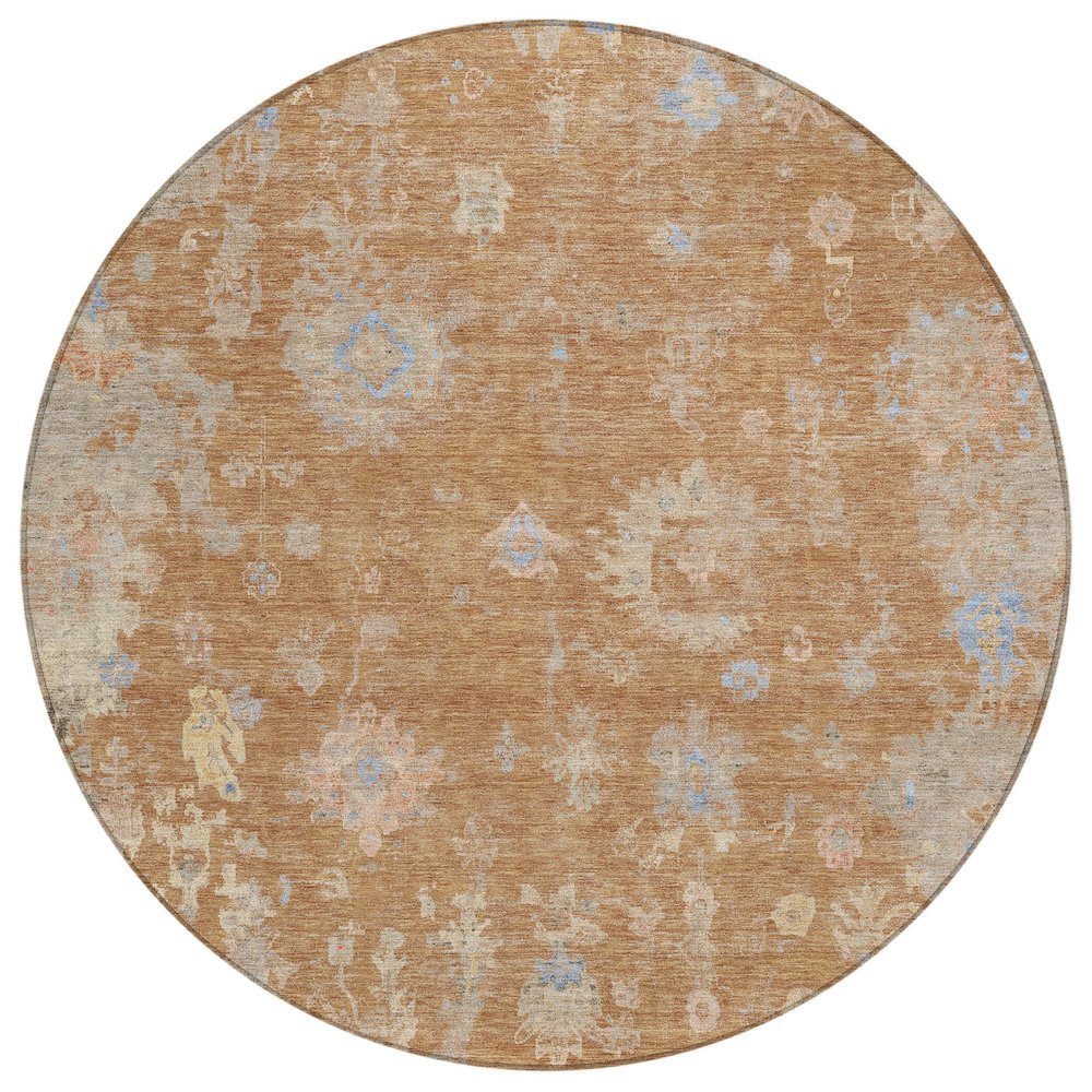 Machine Washable Indoor/Outdoor Chantille ACN2302 Orange 8' x 8' Round Rug. Picture 1