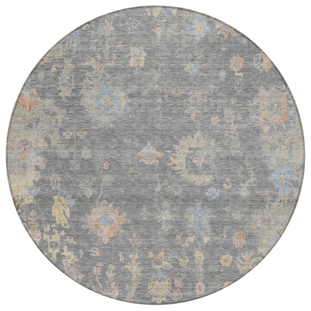 Machine Washable Indoor/Outdoor Chantille ACN2302 Gray 8' x 8' Round Rug. Picture 1