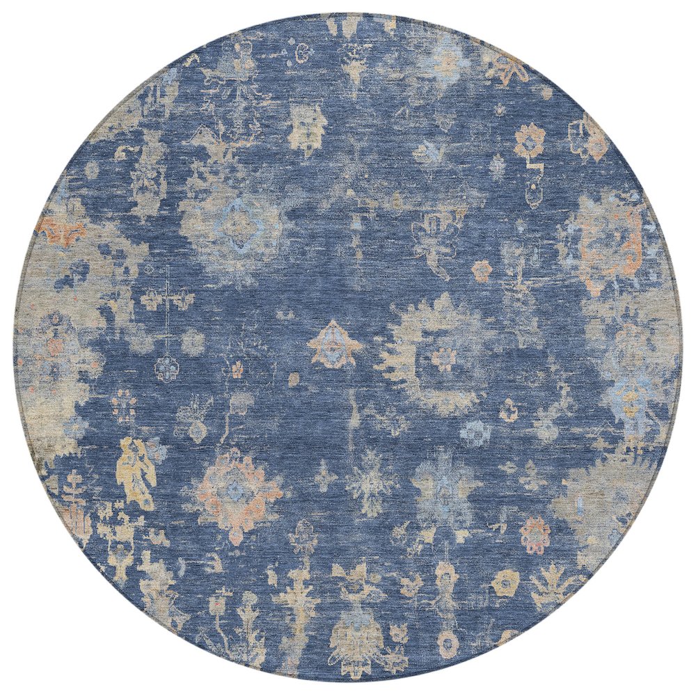 Machine Washable Indoor/Outdoor Chantille ACN2302 Blue 8' x 8' Round Rug. Picture 1