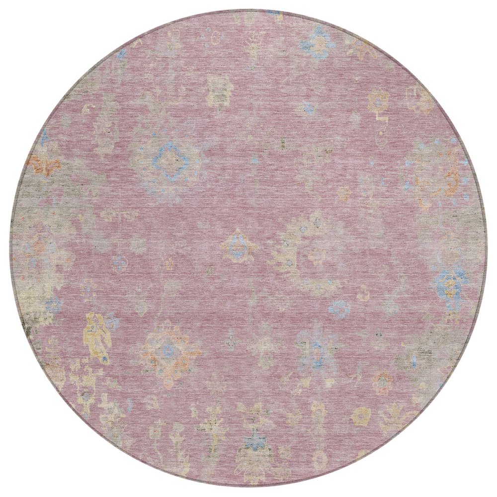 Machine Washable Indoor/Outdoor Chantille ACN2302 Pink 8' x 8' Round Rug. Picture 1