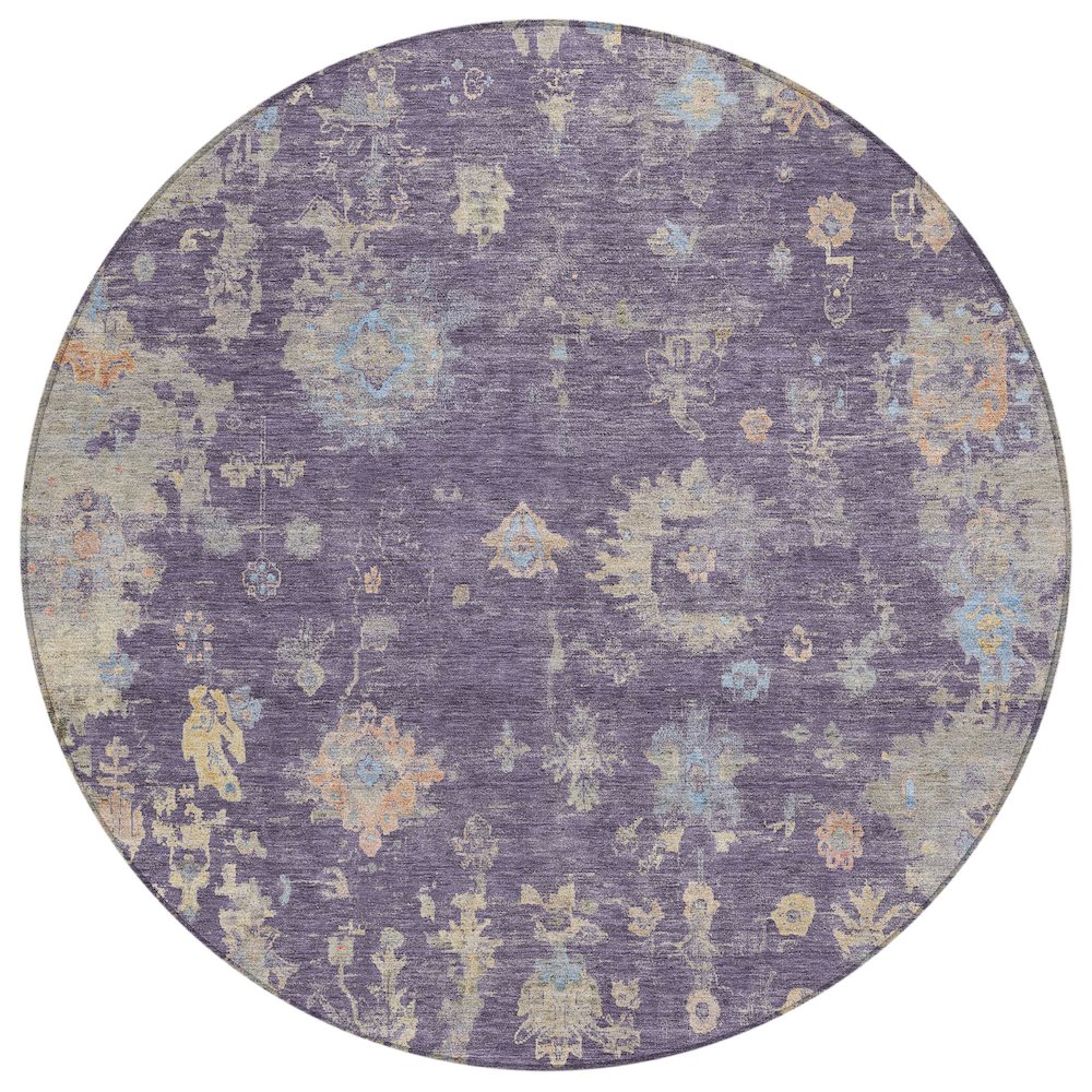 Machine Washable Indoor/Outdoor Chantille ACN2302 Purple 8' x 8' Round Rug. Picture 1