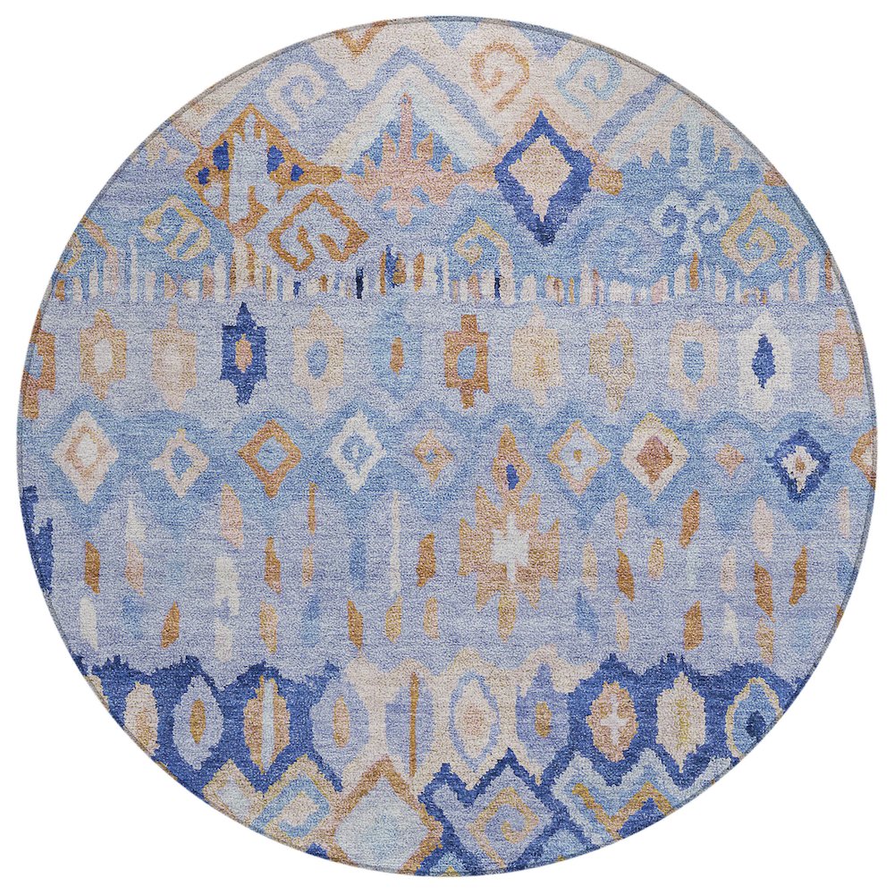 Machine Washable Indoor/Outdoor Chantille ACN2303 Blue 8' x 8' Round Rug. Picture 1