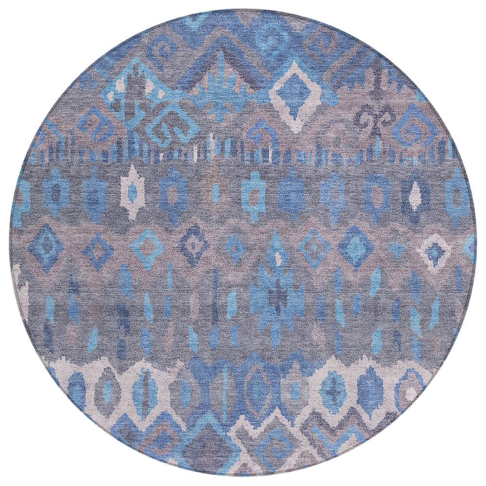 Machine Washable Indoor/Outdoor Chantille ACN2304 Blue 8' x 8' Round Rug. Picture 1