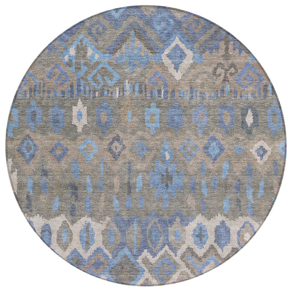 Machine Washable Indoor/Outdoor Chantille ACN2304 Blue 8' x 8' Round Rug. Picture 1
