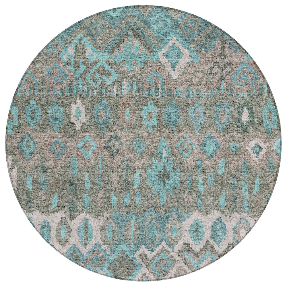 Machine Washable Indoor/Outdoor Chantille ACN2304 Teal 8' x 8' Round Rug. Picture 1