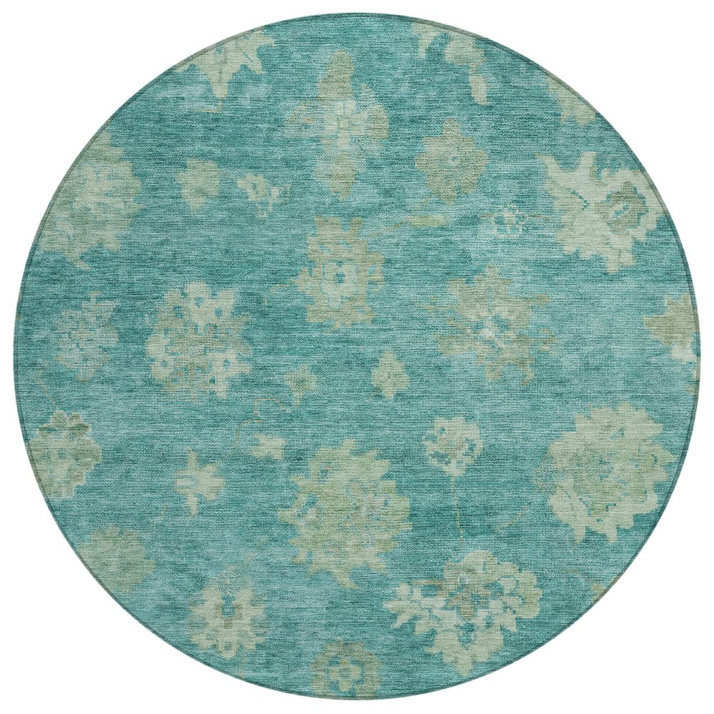 Machine Washable Indoor/Outdoor Chantille ACN2305 Teal 8' x 8' Round Rug. Picture 1