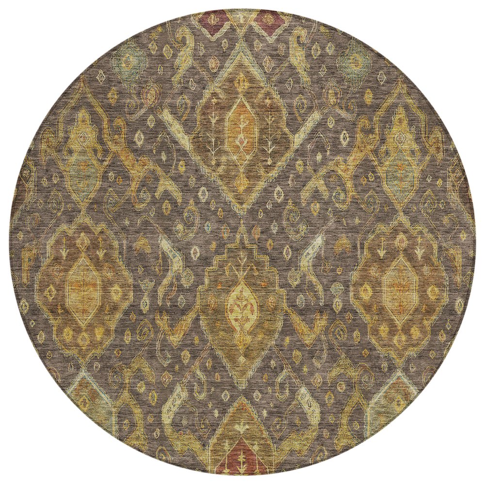 Machine Washable Indoor/Outdoor Chantille ACN2306 Brown 8' x 8' Round Rug. Picture 1