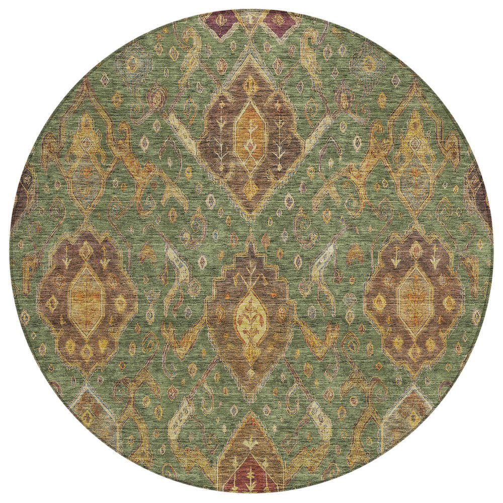 Machine Washable Indoor/Outdoor Chantille ACN2306 Green 8' x 8' Round Rug. Picture 1