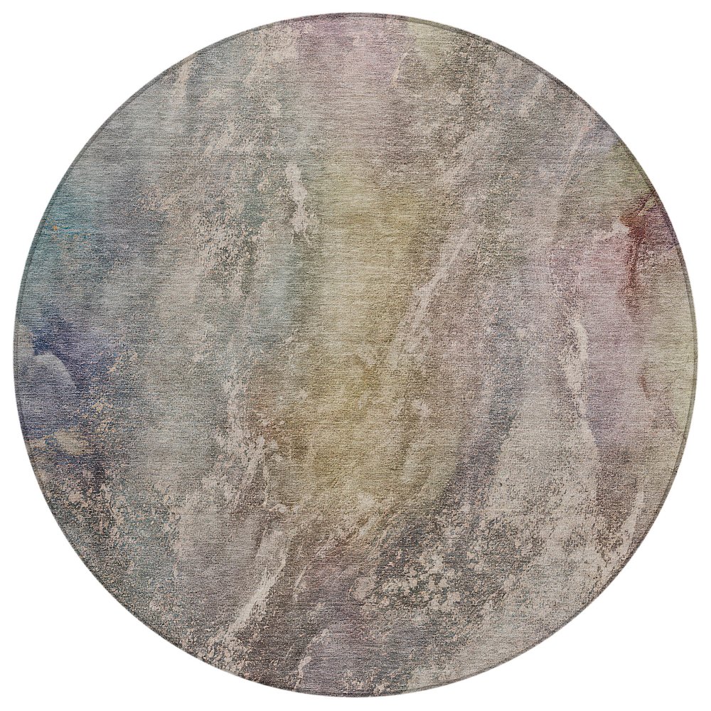 Machine Washable Indoor/Outdoor Chantille ACN2307 Brown 8' x 8' Round Rug. Picture 1