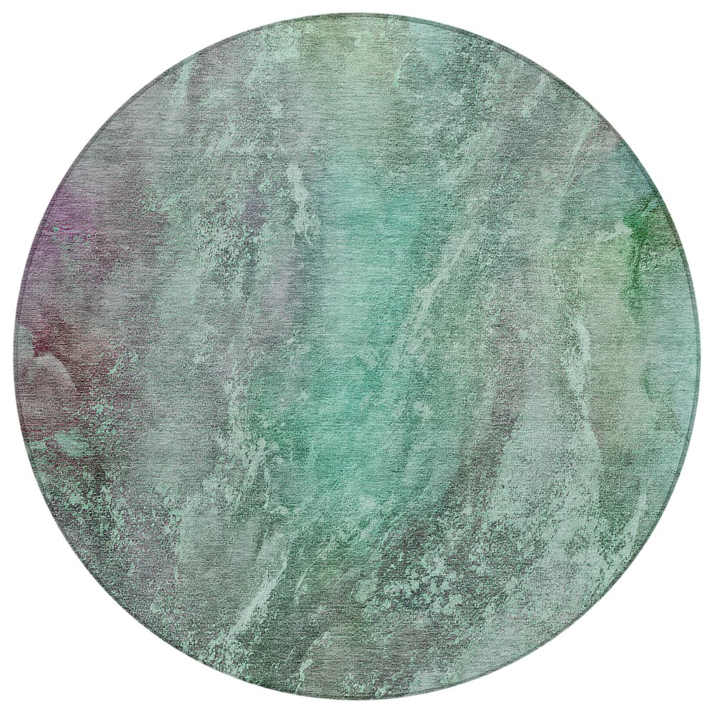 Machine Washable Indoor/Outdoor Chantille ACN2307 Teal 8' x 8' Round Rug. Picture 1