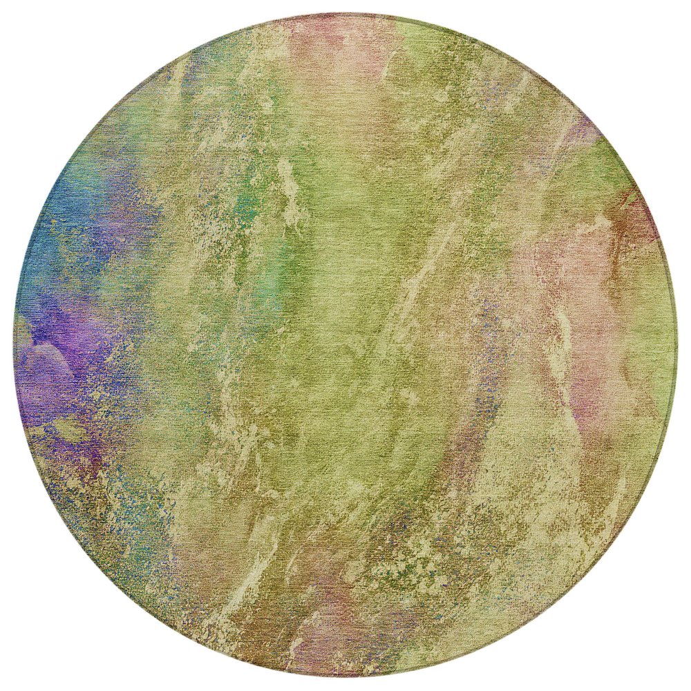 Machine Washable Indoor/Outdoor Chantille ACN2308 Green 8' x 8' Round Rug. Picture 1