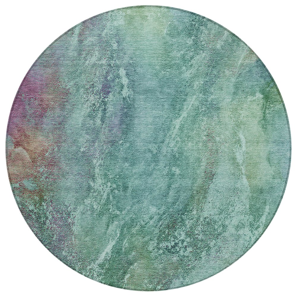 Machine Washable Indoor/Outdoor Chantille ACN2308 Teal 8' x 8' Round Rug. Picture 1