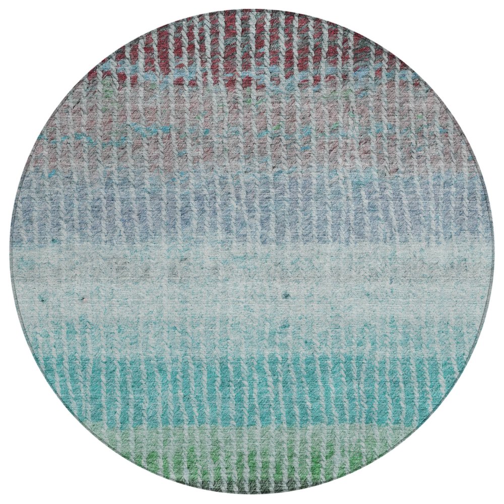 Machine Washable Indoor/Outdoor Chantille ACN2314 Teal 8' x 8' Round Rug. Picture 1