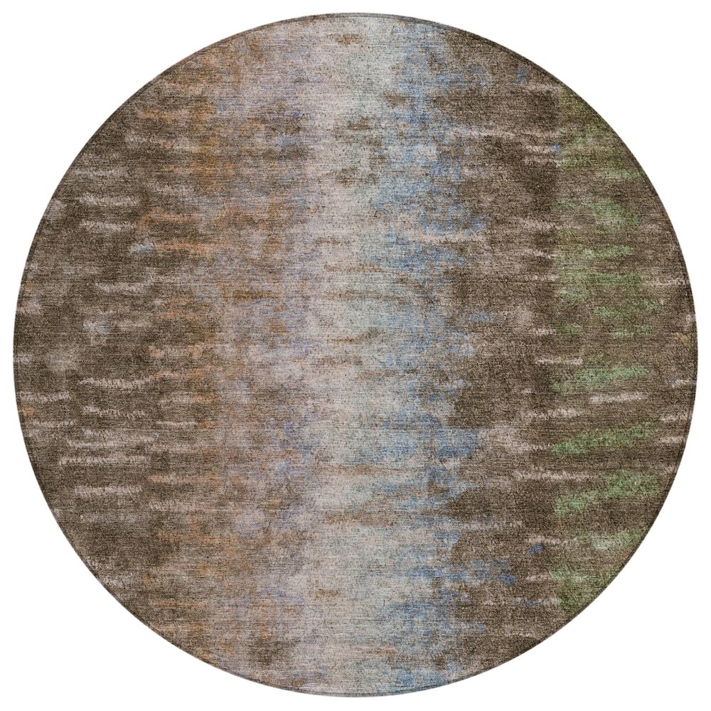 Machine Washable Indoor/Outdoor Chantille ACN2318 Brown 8' x 8' Round Rug. Picture 1