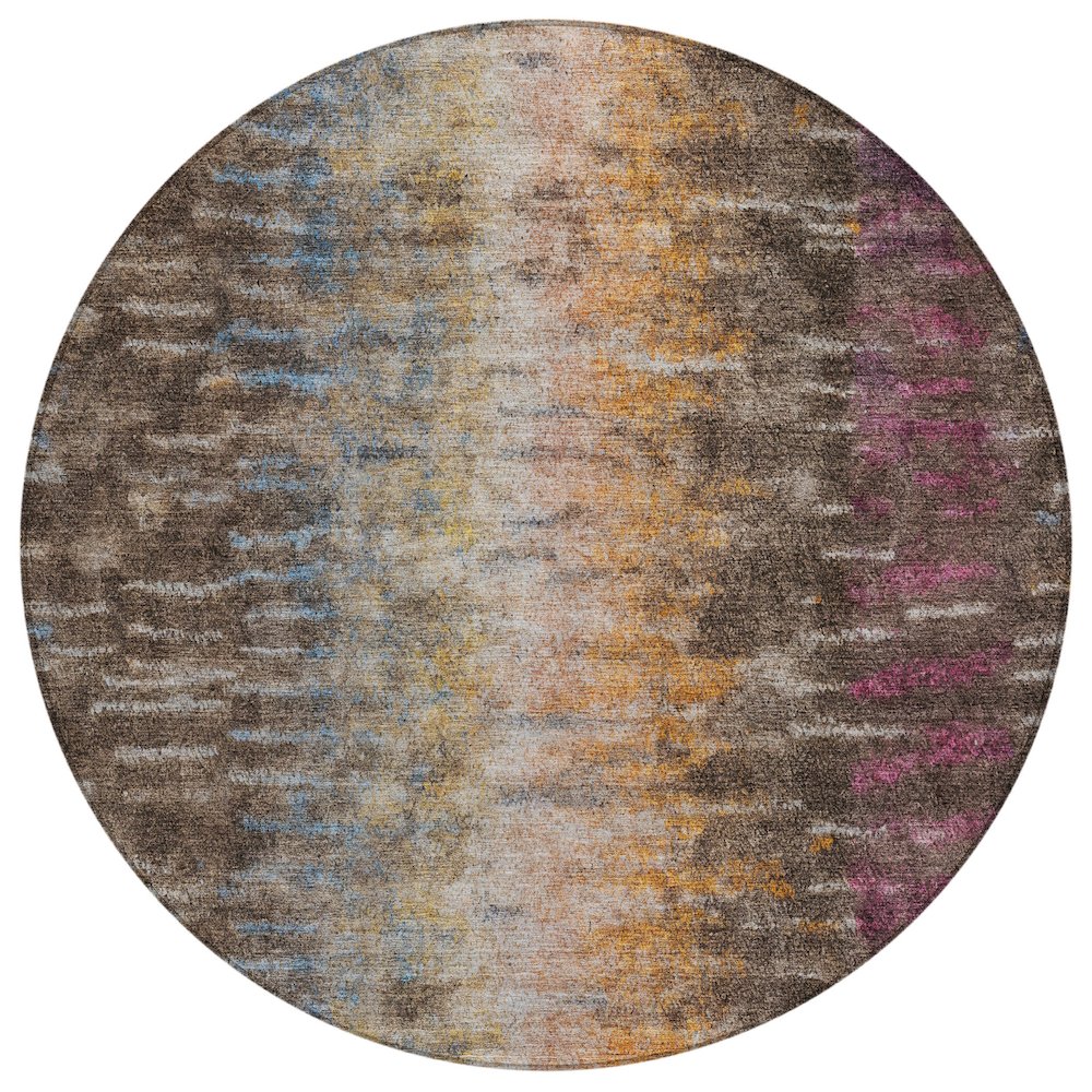 Machine Washable Indoor/Outdoor Chantille ACN2318 Brown 8' x 8' Round Rug. Picture 1