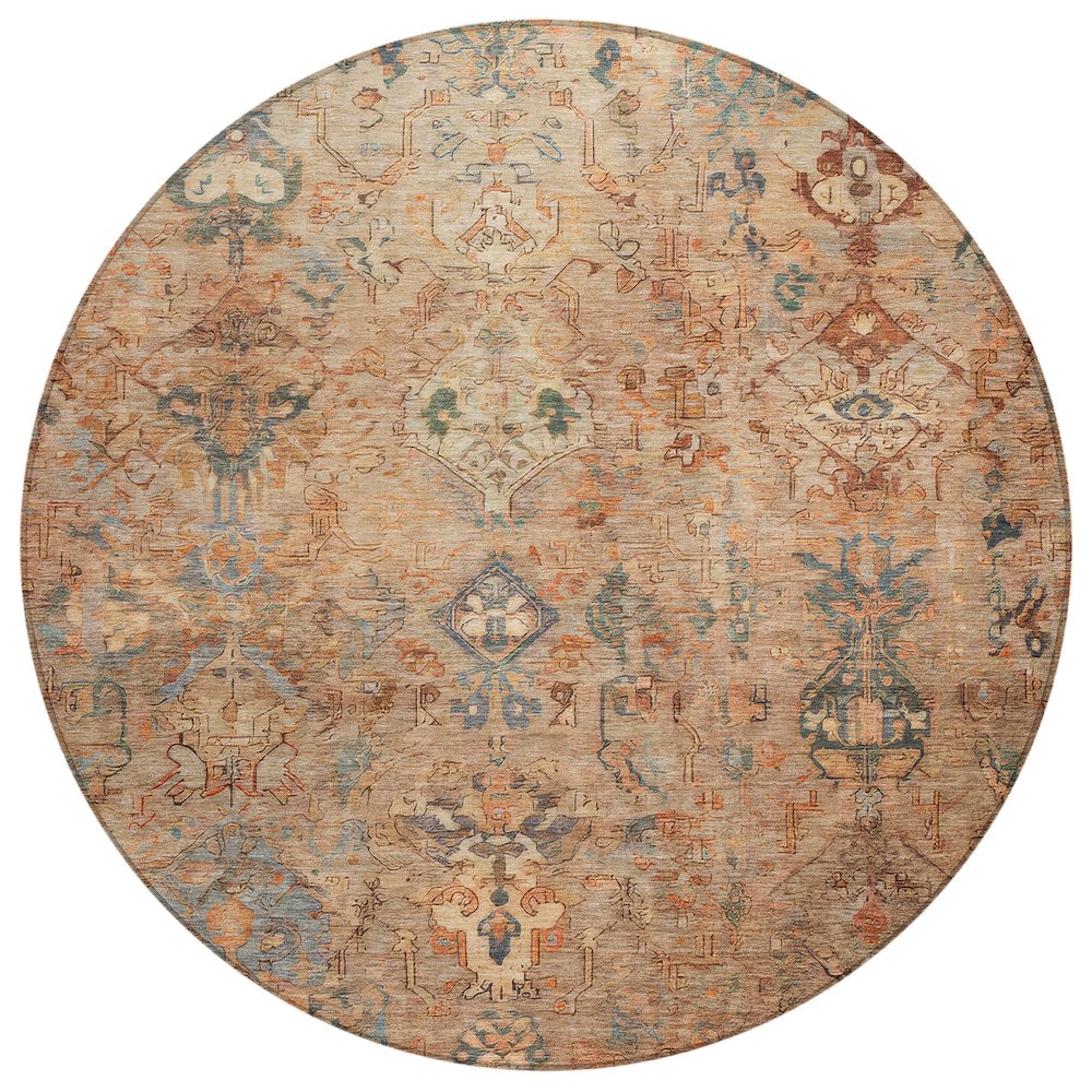 Machine Washable Indoor/Outdoor Chantille ACN2320 Orange 8' x 8' Round Rug. Picture 1