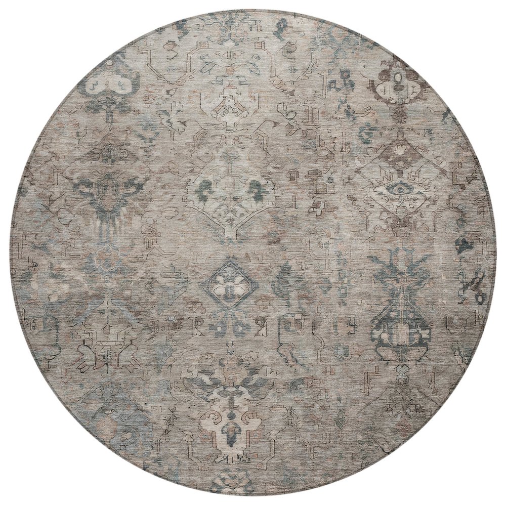 Machine Washable Indoor/Outdoor Chantille ACN2320 Brown 8' x 8' Round Rug. Picture 1