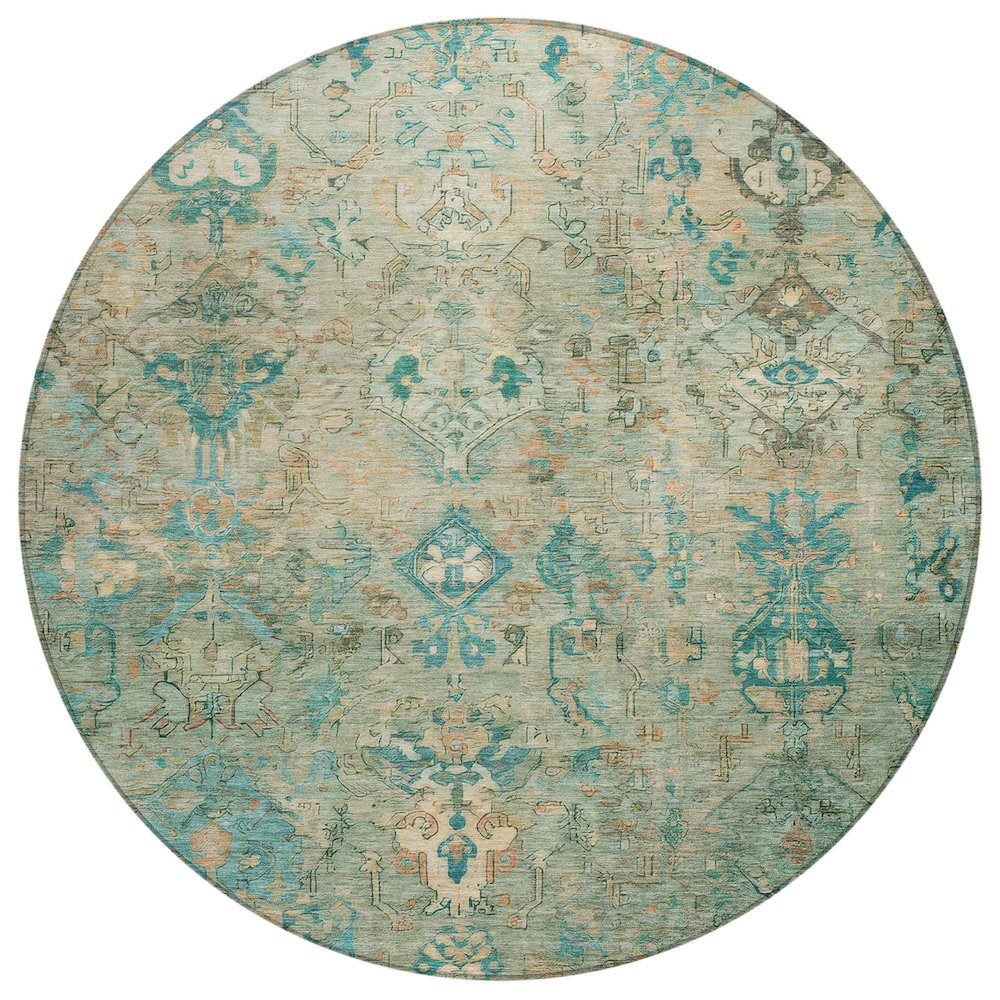 Machine Washable Indoor/Outdoor Chantille ACN2320 Teal 8' x 8' Round Rug. Picture 1