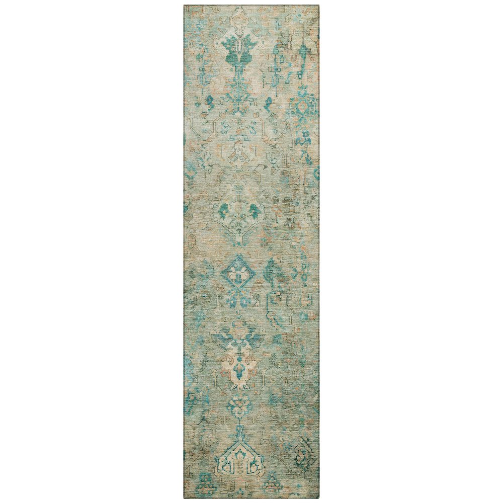 Machine Washable Indoor/Outdoor Chantille ACN2320 Teal 2'3" x 7'6" Runner Rug. Picture 1