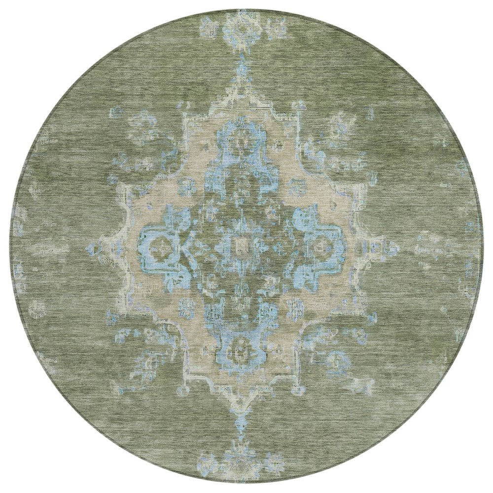 Machine Washable Indoor/Outdoor Chantille ACN2321 Green 8' x 8' Round Rug. Picture 1