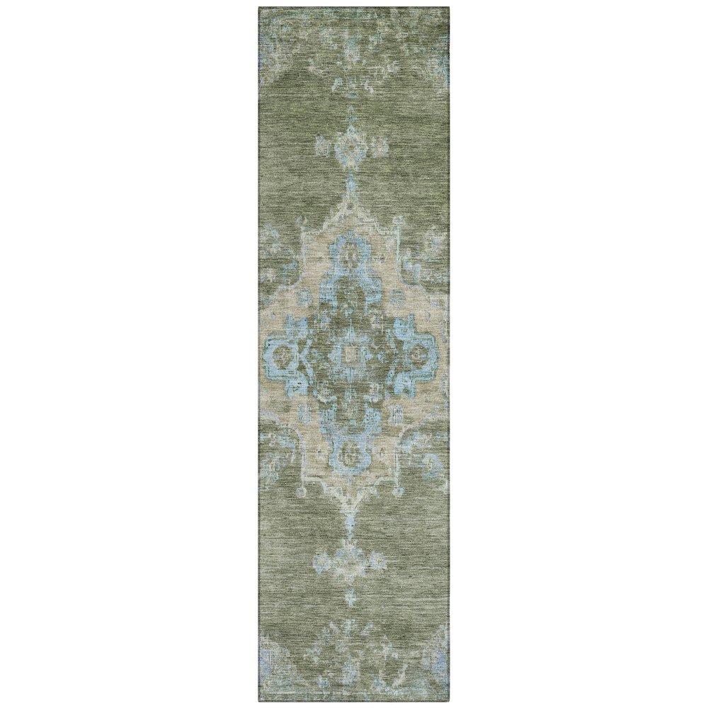 Machine Washable Indoor/Outdoor Chantille ACN2321 Green 2'3" x 7'6" Runner Rug. Picture 1