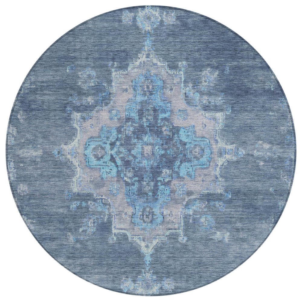 Machine Washable Indoor/Outdoor Chantille ACN2321 Blue 8' x 8' Round Rug. Picture 1