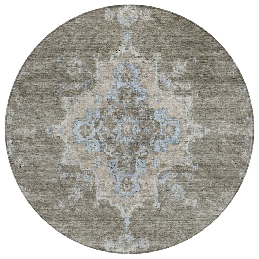 Machine Washable Indoor/Outdoor Chantille ACN2321 Brown 8' x 8' Round Rug. Picture 1