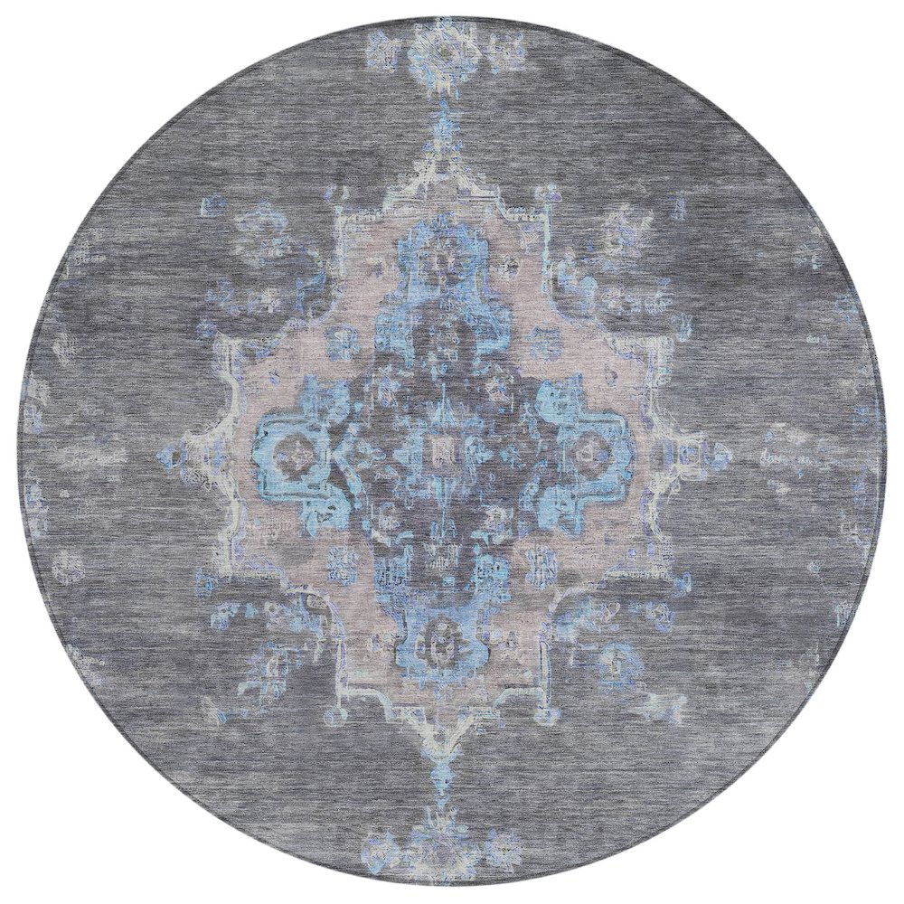 Machine Washable Indoor/Outdoor Chantille ACN2321 Gray 8' x 8' Round Rug. Picture 1