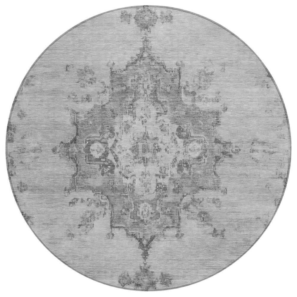 Machine Washable Indoor/Outdoor Chantille ACN2321 Gray 8' x 8' Round Rug. Picture 1
