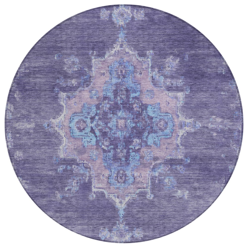 Machine Washable Indoor/Outdoor Chantille ACN2321 Purple 8' x 8' Round Rug. Picture 1