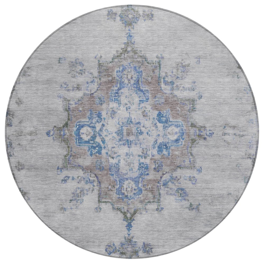 Machine Washable Indoor/Outdoor Chantille ACN2321 Gray 8' x 8' Round Rug. Picture 1