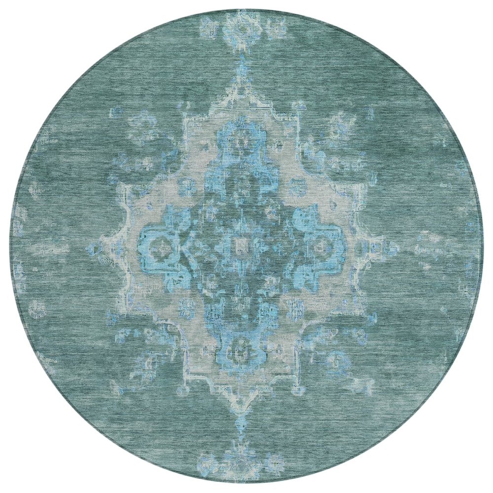 Machine Washable Indoor/Outdoor Chantille ACN2321 Teal 8' x 8' Round Rug. Picture 1