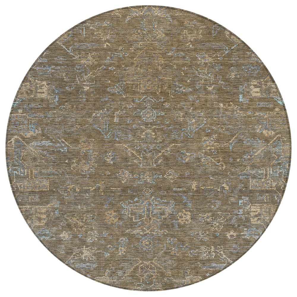Machine Washable Indoor/Outdoor Chantille ACN2322 Brown 8' x 8' Round Rug. Picture 1