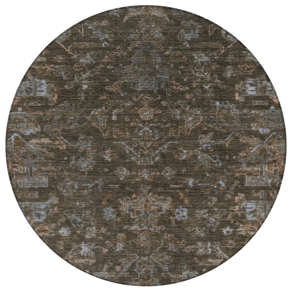 Machine Washable Indoor/Outdoor Chantille ACN2322 Brown 8' x 8' Round Rug. Picture 1