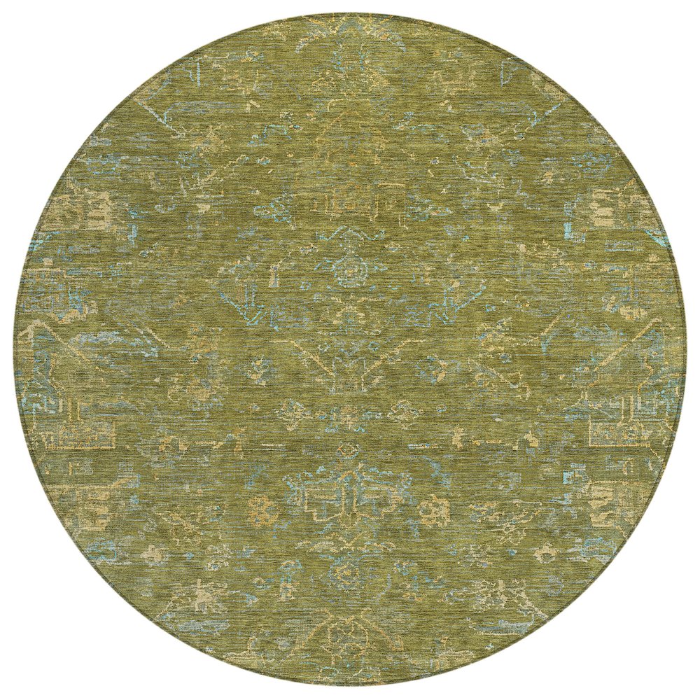 Machine Washable Indoor/Outdoor Chantille ACN2322 Green 8' x 8' Round Rug. Picture 1