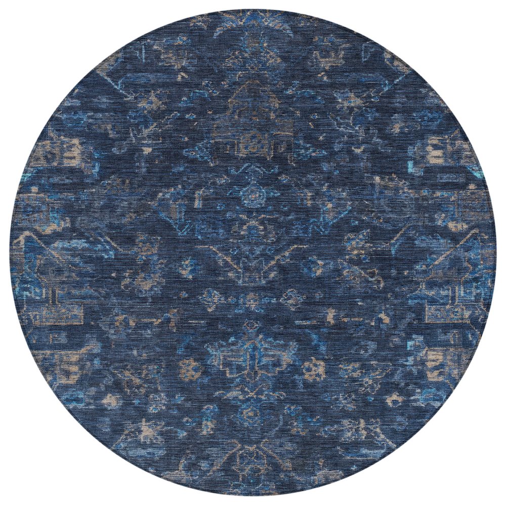Machine Washable Indoor/Outdoor Chantille ACN2322 Blue 8' x 8' Round Rug. Picture 1